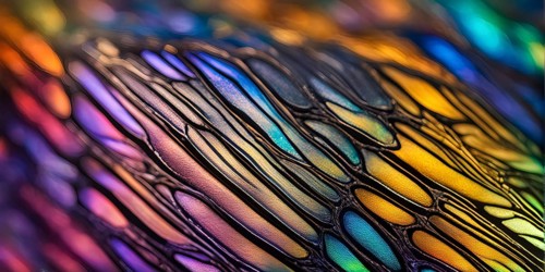 Vibrant butterfly wing with iridescent scales and network of veins, AI generated