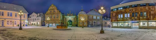 Marketplace Panorama Winter Snow Bückeburg Germany