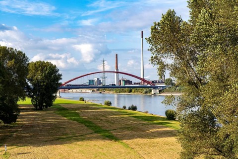 The Bridge of Solidarity, the longest tied-arch bridge in Germany, over the Rhine from