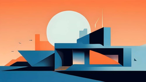 Minimalist abstract wallpaper illustration symbolizing architecture in simple geometric shapes, AI