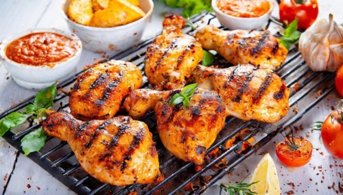 Food, dishes, many grilled chicken pieces on a grill, AI generated, AI generated