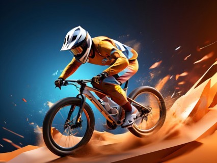 Bmx olympic cycling racer transformed into fluid abstract shapes, AI generated