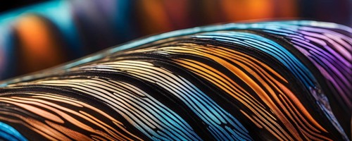 Vibrant butterfly wing with iridescent scales and network of veins, AI generated
