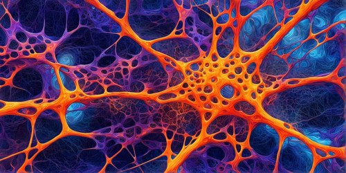 Abstract representation of neural networks modeled after the human brain with intricate web-like