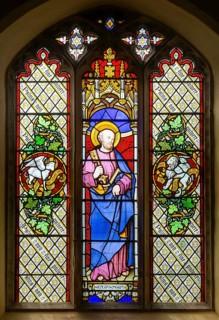 Stained glass window of Saint Peter by Thomas Willement 1848, Theberton church, Suffolk, England,