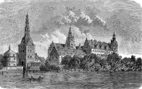 Frederiksborg Castle, a moated castle in Hillerod on the island of Zealand, Denmark, in 1870,