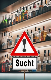 Symbolic image, warning sign for alcohol addiction, danger of addiction, alcohol abuse, health