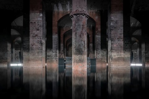 Illuminated underground water reservoir with brick vault, today Museum Cistern, Cisterns in