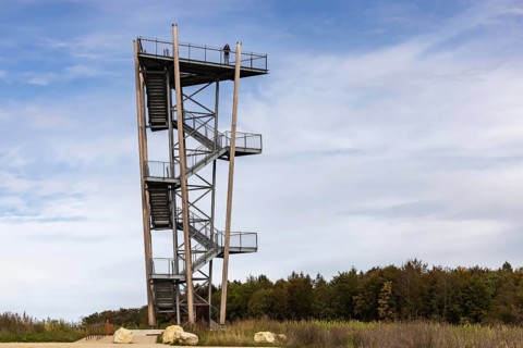 Heidengrabenturm on the Swabian Alb. The observation tower offers a view of the fortifications of