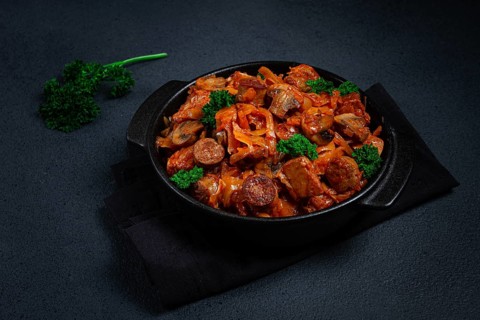 Bigos, bigus is a national Polish dish, made of cabbage and meat, stewed, homemade, no people
