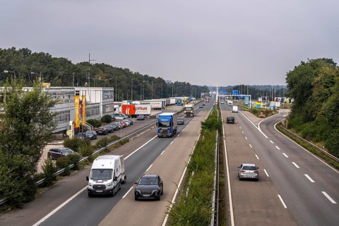 The border crossing Straelen, between Germany and the Netherlands, motorway A40 and A67 in NL, view