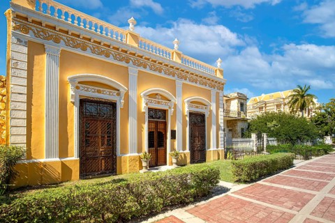 Central Avenue Paseo de Montejo in Merida with local museums, restaurants, monuments and tourist