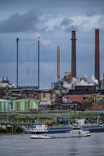 Backdrop of Chempark Leverkusen, Bayer Leverkusen, chemical park, chemical plant, river Rhine,