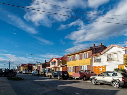 Street with small houses in Puerto Natales, Patagonia, Chile, South America