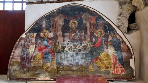 Fresco depicting the Last Supper with Jesus Christ and the Apostles, in a historic church, Inside