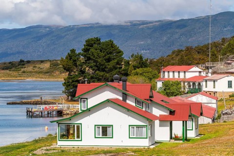 Historical buildings and museum of the Estancia Harberton estate of missionary Thomas Bridges,