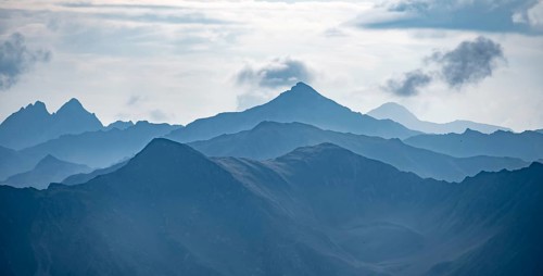 Blue mountain silhouettes, Carnic High Trail, Carnic Alps, Carinthia, Austria, Europe