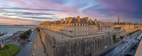 City wall sunset panorama St. Malo France