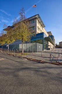 Embassy of the USA with American flag in Berlin, capital, independent city, federal state Berlin,