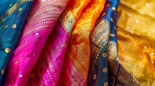 Traditional colorful Indian dress Sari., AI generated