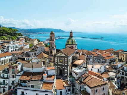 Vietri sul Mare from a drone, Amalfi Coast, Salerno, Campania, Italy, Europe