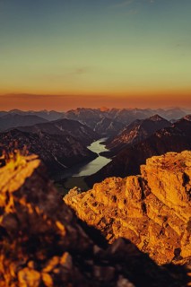 Thaneller summit at sunset in the Lechtal valley in Tyrol with a wonderful view of the surrounding