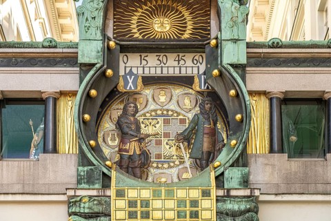 Art Nouveau music box anchor clock, Vienna, Austria, Europe
