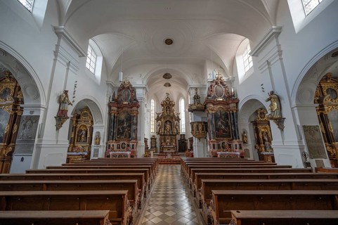 Interior of the Catholic parish church of St Emmeram, Wemding, Swabia, Bavaria, Germany, Europe