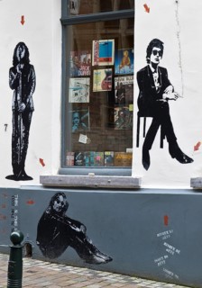 Music shop with sound panels and compact discs, Brussels, Belgium, Europe