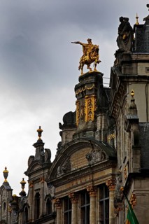 The golden horseman Charles de Lorraine on the guildhall L'Arbre d'Or, Guild of Brewers,