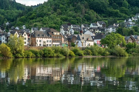 Sehl district with St Anthony's Chapel on the Moselle in Cochem, Rhineland-Palatinate, Germany,