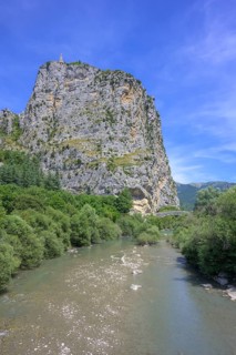 River Verdon and old stone bridge near the village of Castellane, Alpes-de-Haute-Provence, France,