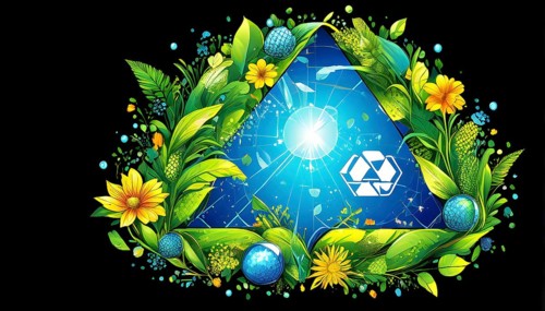 Recycling symbol morphing into growing plants and solar cells to symbolize the transformation of