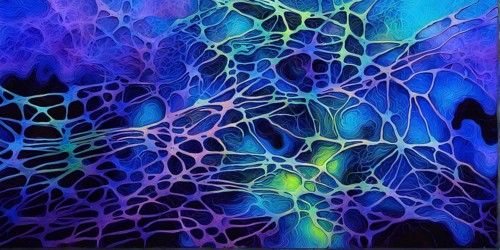 Abstract representation of neural networks modeled after the human brain with intricate web-like