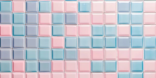 Banner with small pastel blue and pink colored tiles. Generative Ai, AI generated