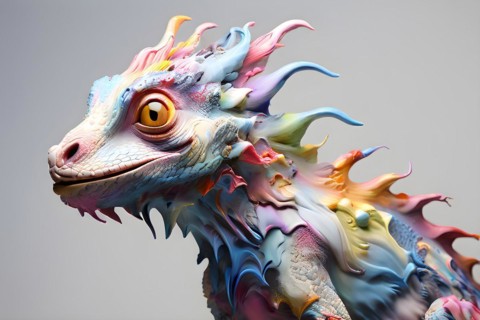 AI generated illustration of mythological beast combining el gecko el feline