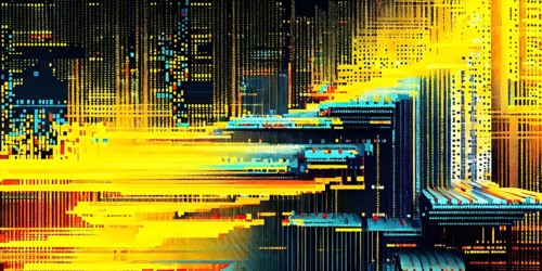Abstract 3d pixel art technology themed pattern featuring random mosaic in vibrant hues, AI