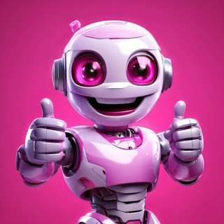 Friendly smiling pink robot with a thumb up symbolizing artificial intelligence, AI generated