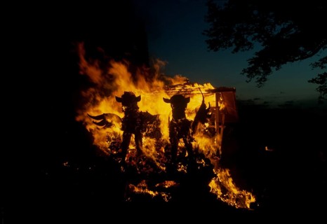 Burning animal sarcophagi at a hub (corpse burning), Bali, Indonesia, Asia