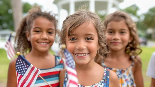 Cute children celebrating the american holiday with friends and family at the park. generatvie AI,