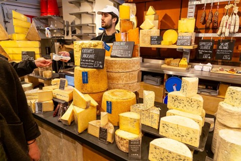 Interior of cheesemonger specialist cheese shop, Mons cheesemongers, East Dulwich, London, England,