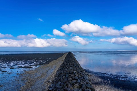 The Wadden Sea, East Frisia, between Bensersiel and Neuharlingersiel, Breakwater behind the dyke,