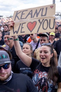 Adenau, Germany, 8 June 2024: A female fan holds up a sign with the inscription: Keanu We Love you
