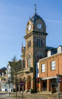 Clock tower of Town Hall, Hungerford, Berkshire, England, UK built 1871