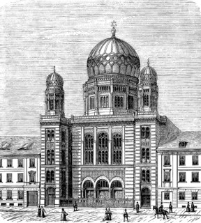 New Synagogue in Berlin, built in the mid-19th century, domed building, side towers, oriental