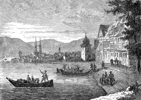 View of Boppard in the Rhine Valley, Rhineland-Palatinate, Germany, in 1880, Historical, digital