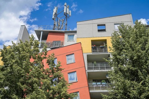 Social housing, Schiefes Haus by Werner Wöber, Nöldnerstraße, Lichtenberg, Berlin, Germany, Europe