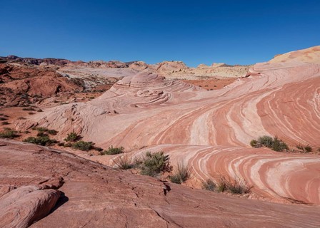 Layered rock formations along the Fire Wave Trail at Valley of Fire State Park near Overton, Nevada