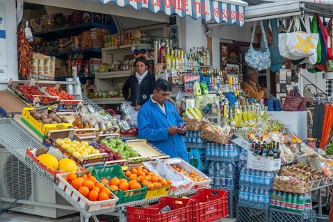 Market stall on the street in Capri town, Capri island, Campania, Italy, Europe