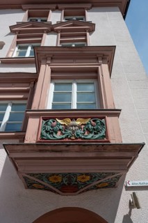 Historic oriel on the Kameleck town house, 14th century, detail, main street 41, Rottweil,